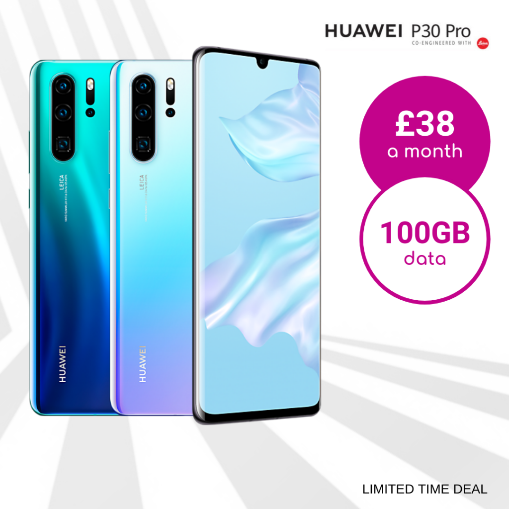 Huawei P30 Pro Crystal, Blue & Black with 100GB data deals