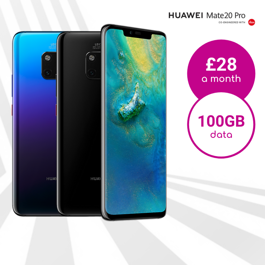 Huawei Mate 20 Pro Twilight & Black with 100GB data deals
