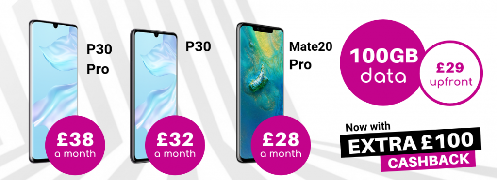 100GB data deals for the Huawei Mate 20 Pro, P30 Pro and P30