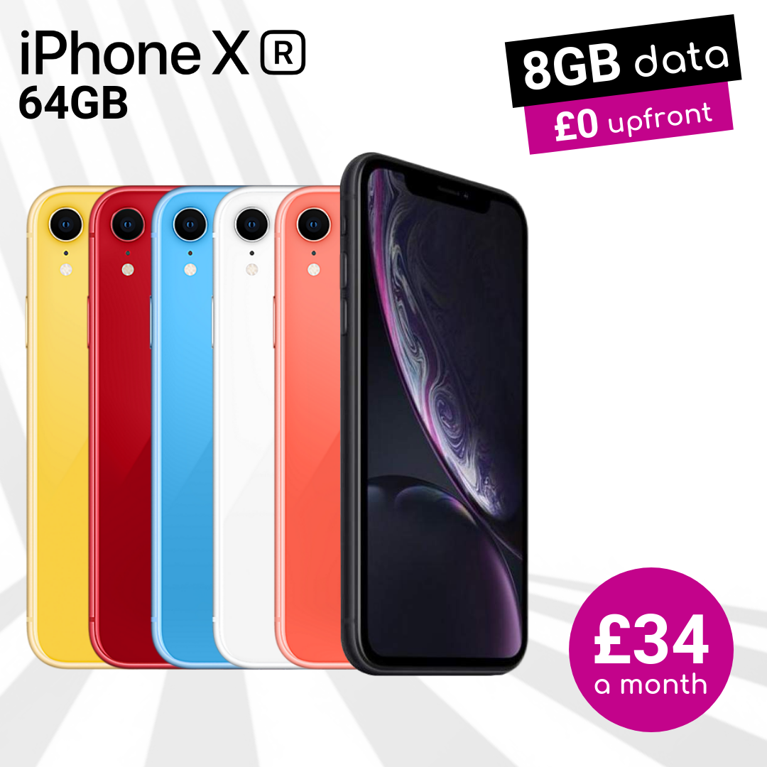 iPhone XR 64GB with 8GB data and unlimited streaming of SKY TV at only £34 a month