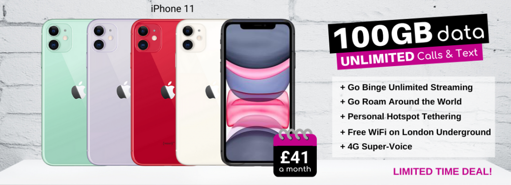 iPhone 11 Best Deals with unlimited calls and text plus 100GB monthly 4G data