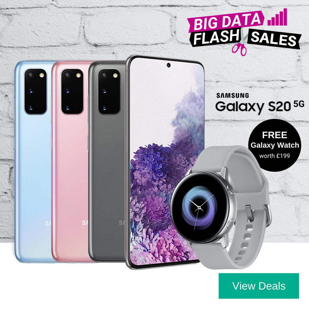 Samsung S20 5G deals with Free Galaxy Watch Active