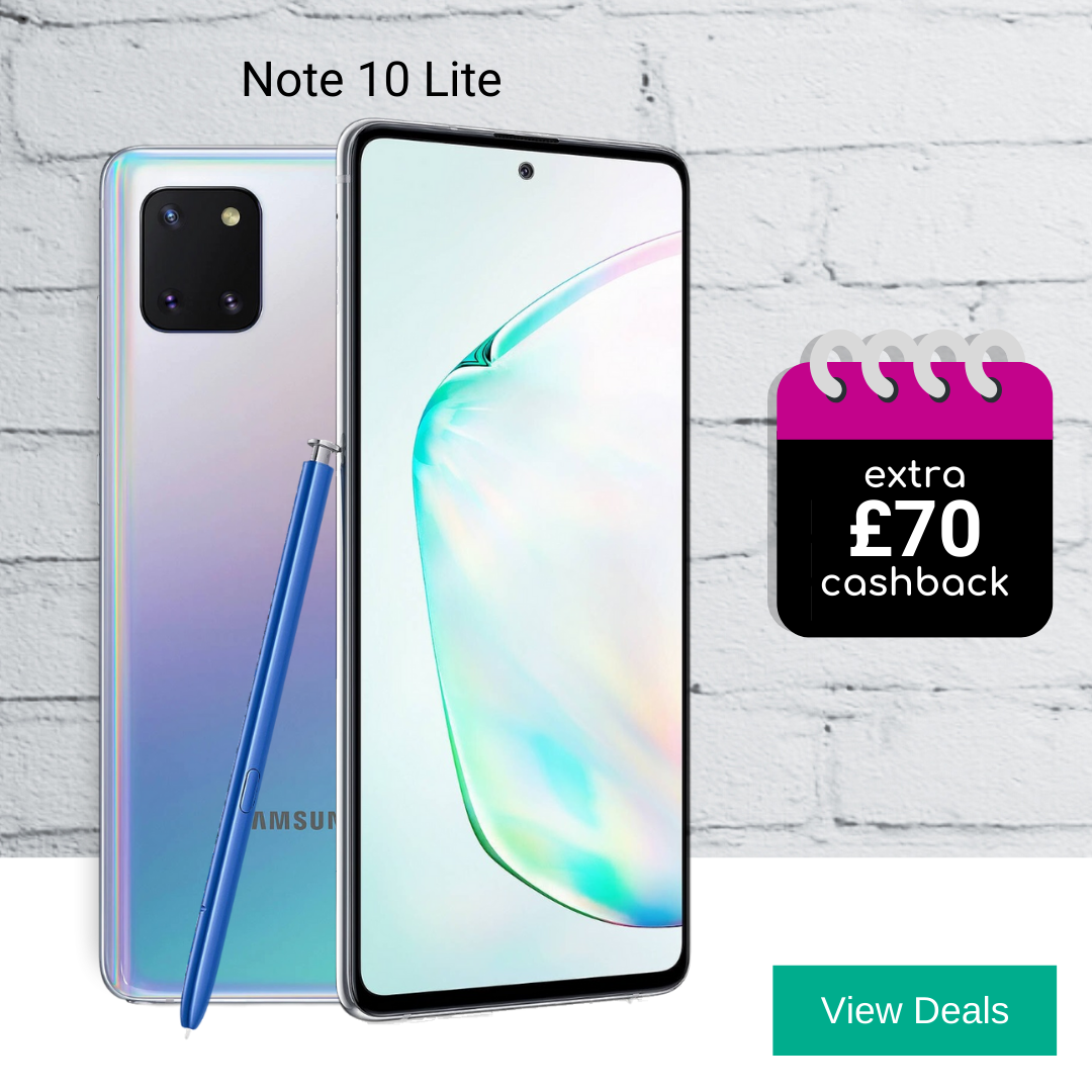 Claim an extra £70 cashback with the best Samsung Note 10 Lite deals
