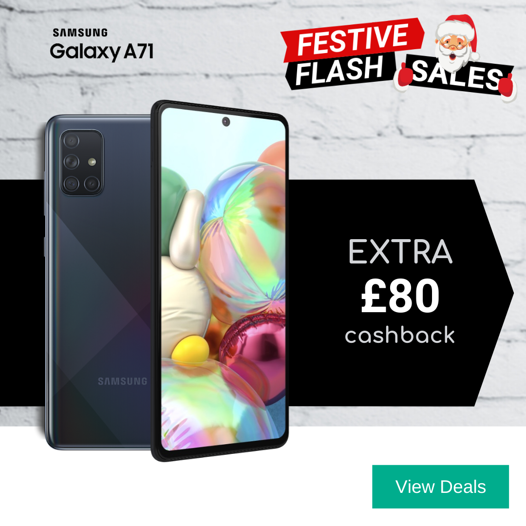 Grab yourself an extra £80 cashback with the cheapest Samsung A71 deals