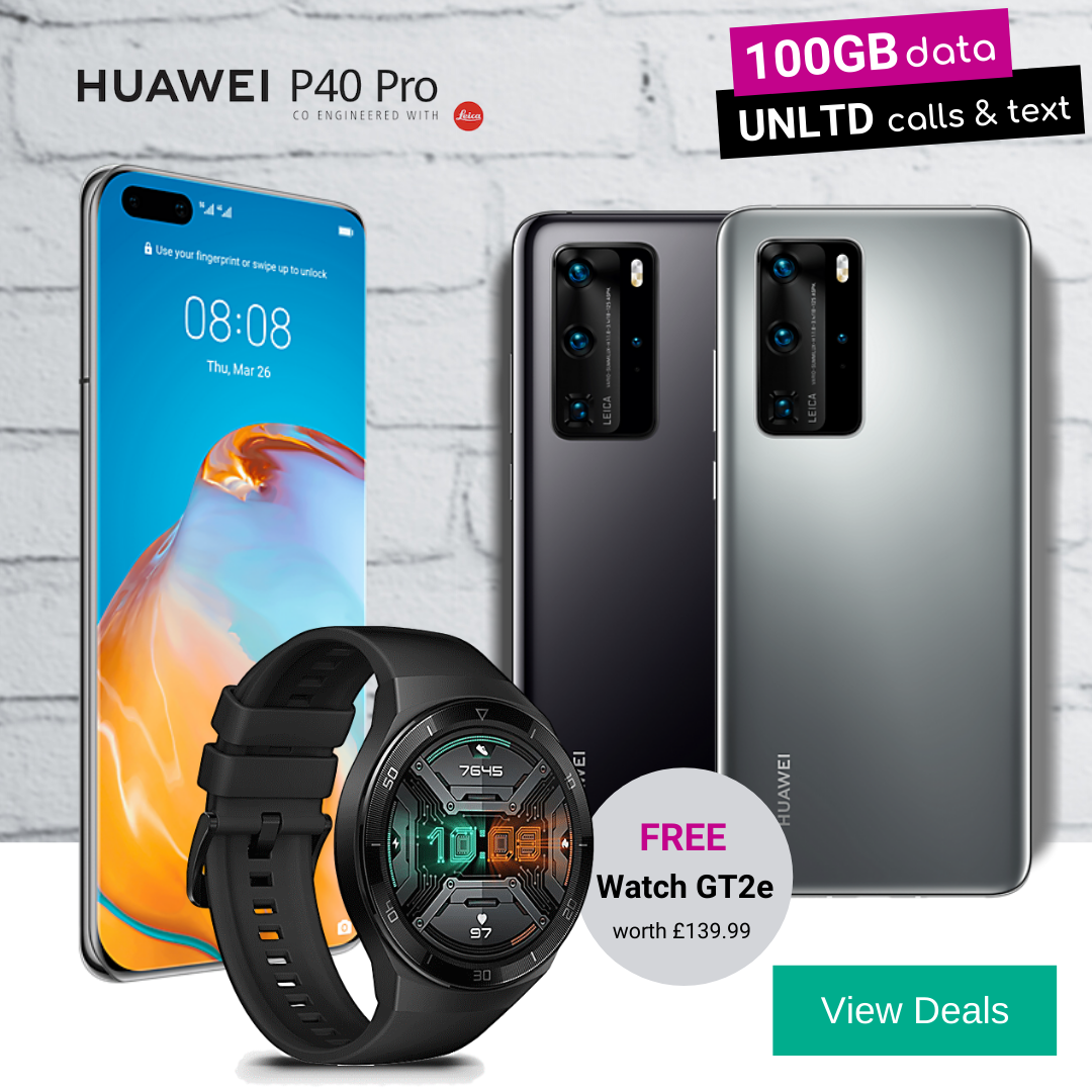 Claim a Free Huawei Watch GT2e with Huawei P40 Pro 5G contract deals