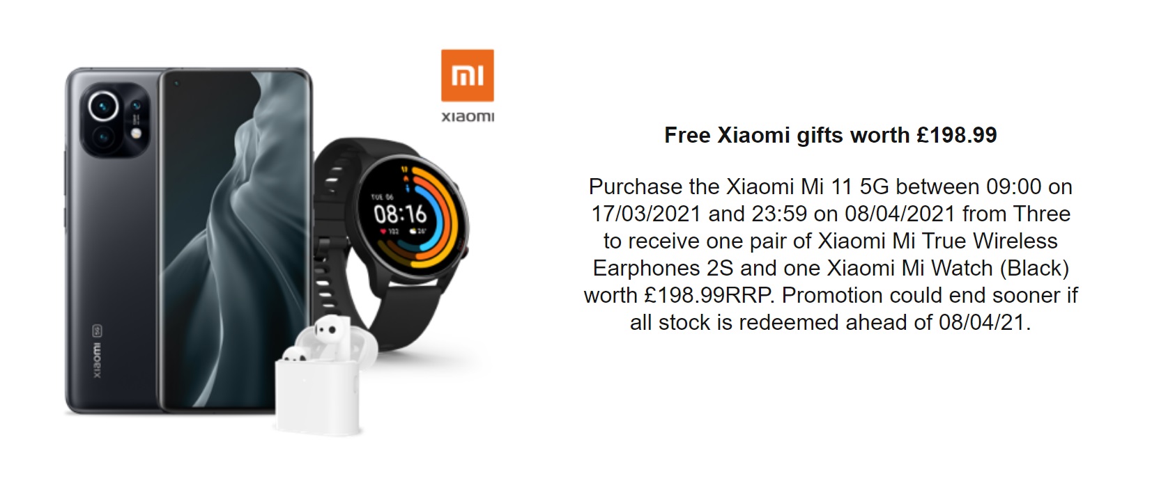Xiaomi Mi 11 Deals with Free Xiaomi Mi True Wireless Earphones 2S and one Xiaomi Mi Watch