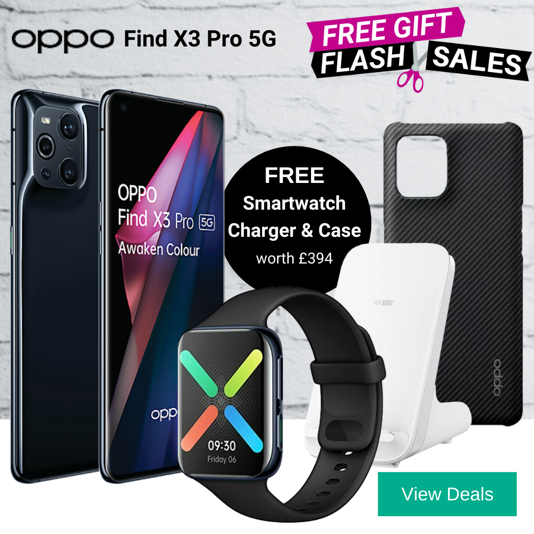 Oppo Find X3 Pro 5G contract deals with Free 46mm Smartwatch WiFi, Free AirVOOC Wireless Charger and Free Kevlar Protective case