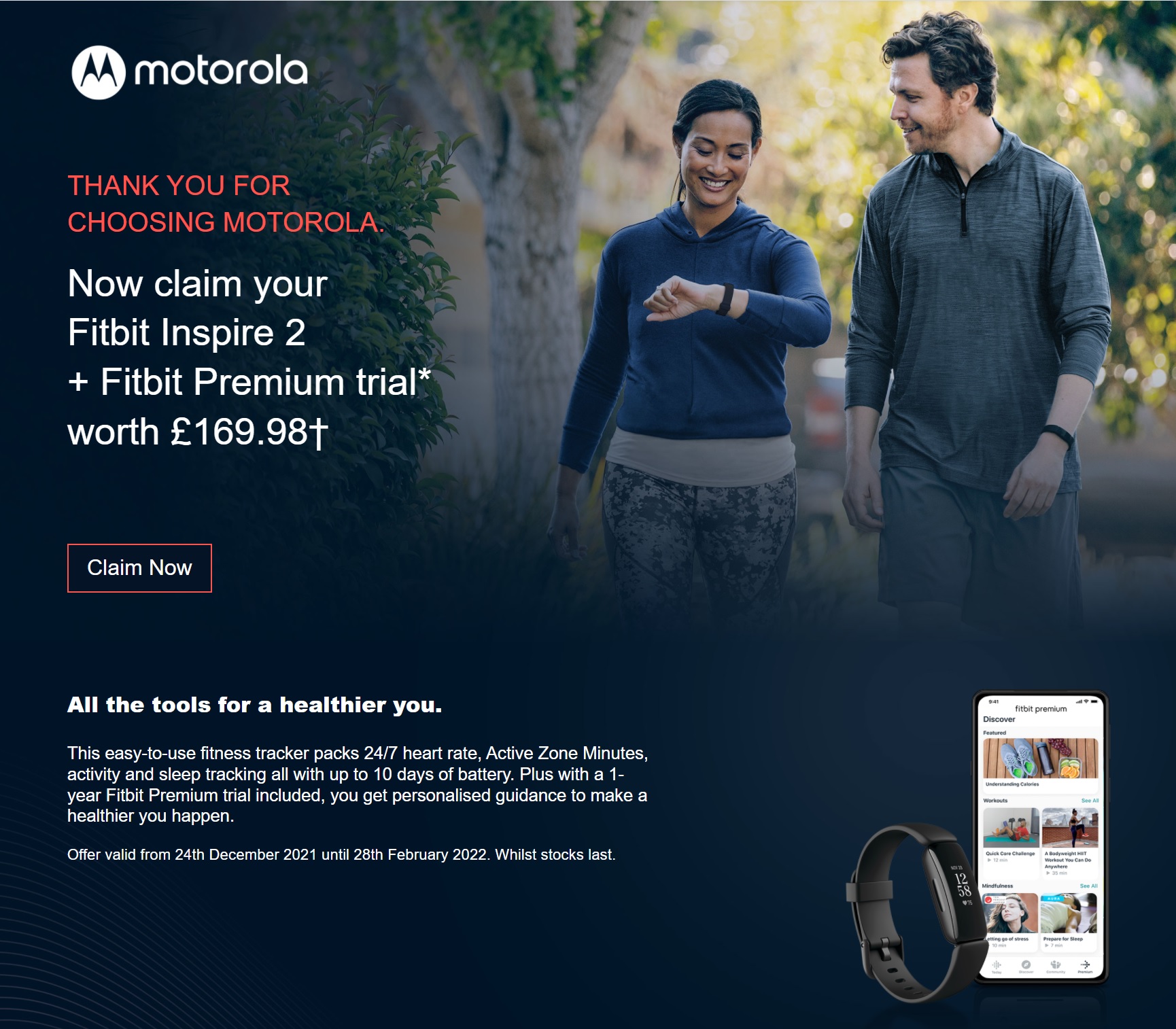 Free Fitbit Inspire 2 and 12 months Free Fitbit Premium with Motorola Moto Edge 20 Deals