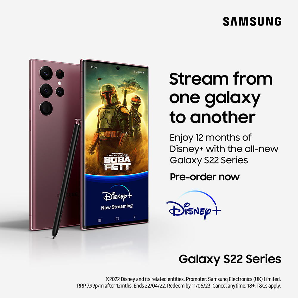 12 Months Free Disney+ with Samsung S22 Deals