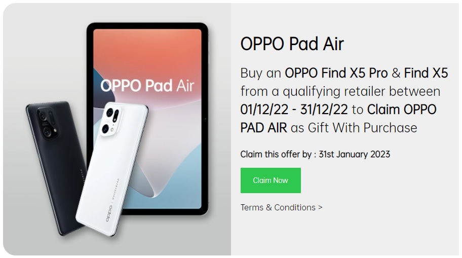 Free Oppo Pad Air with Oppo |Find X5 and X5 Pro Deals