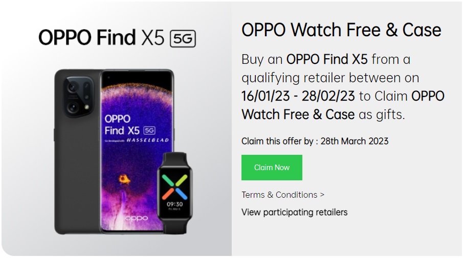 Free OPPO Watch and Case with OPPO Find X5 Deals