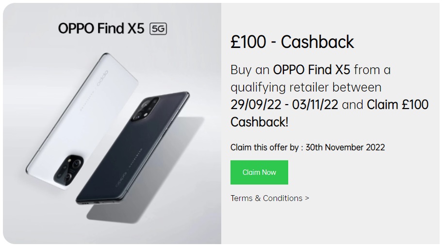 Oppo Find X5 Deals with £100 Extra Cashback