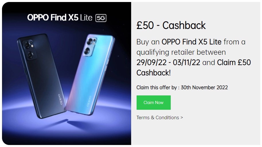 Oppo Find X5 Lite Deals with £50 Extra Cashback