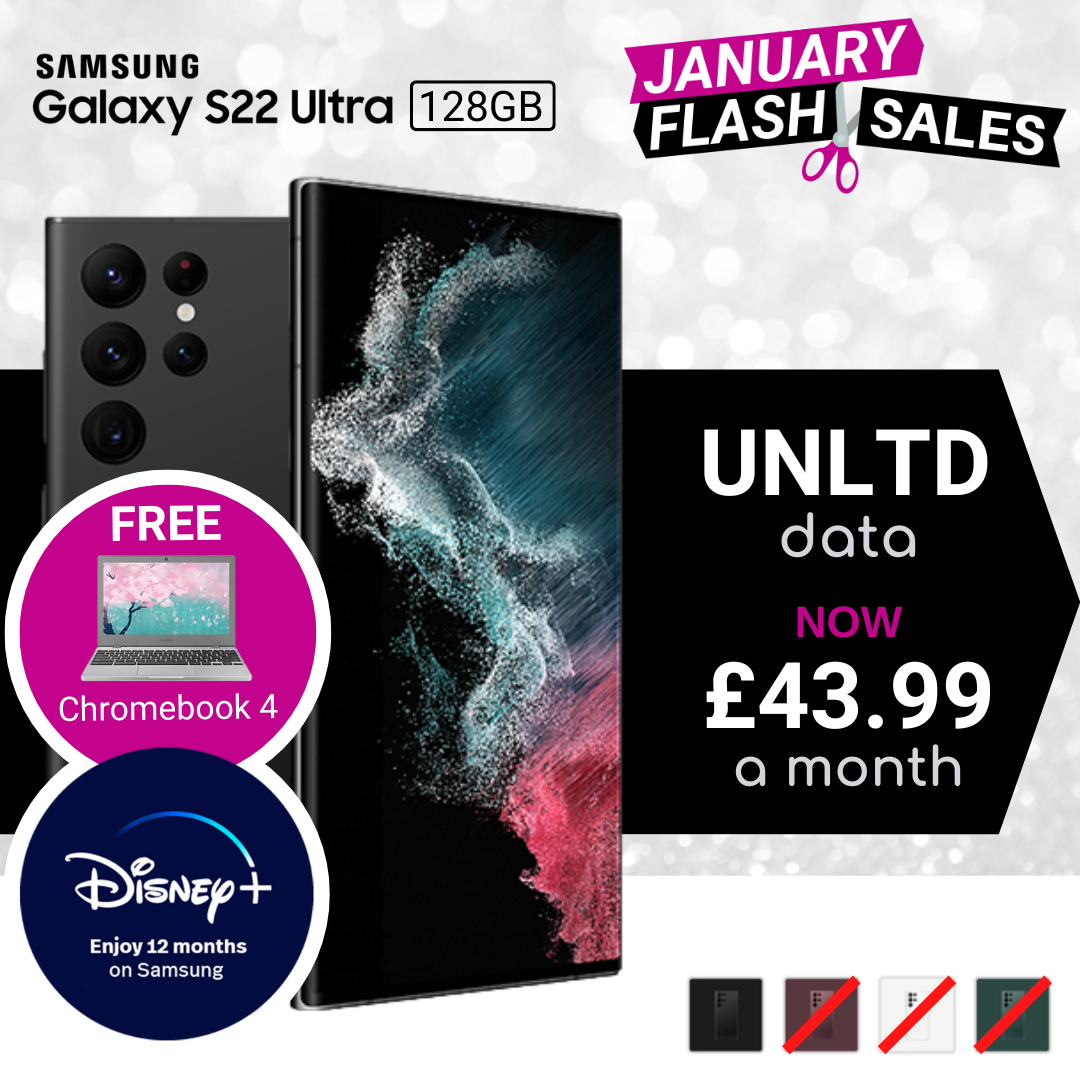 Samsung Galaxy S22 Ultra Deals with Free Chromebook 4 and 12 Months Free Disney+