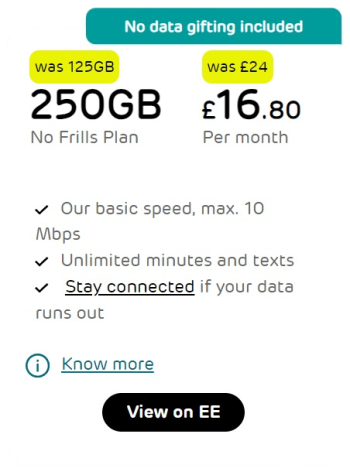 EE SIM Card Plan with 250GB Data