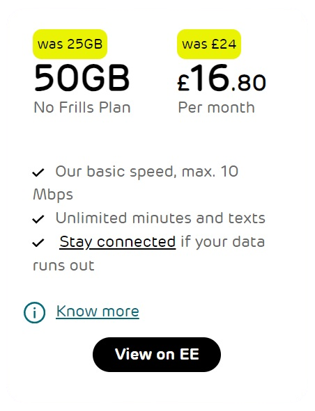 50GB Data EE SIM Plan 12 Months at £16.80