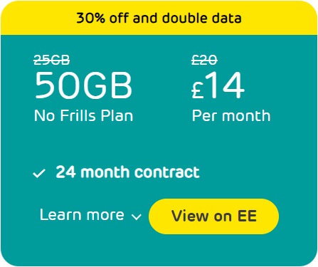 EE SIM Only 50GB Data @ £14 a month