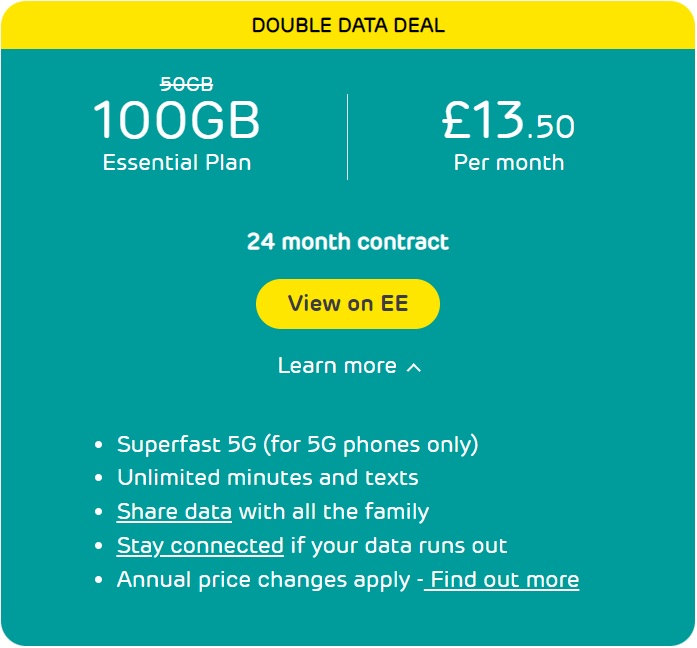 EE SIM Only Deals - 100GB Data