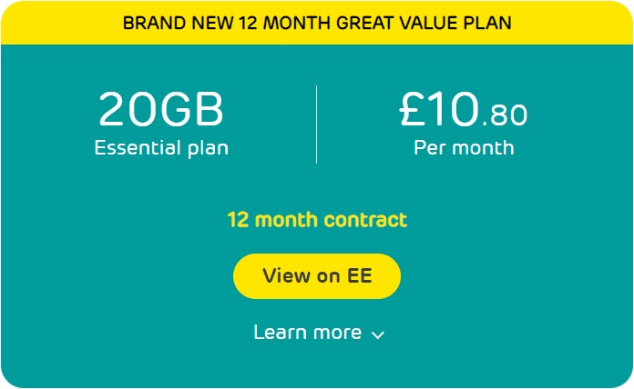 12 Months EE SIM Only Deals 20GB Data Now Just £10.80 a month