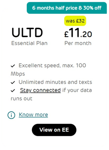 Unlimited Data EE SIM Card Only Offer with 6 Months Half Price