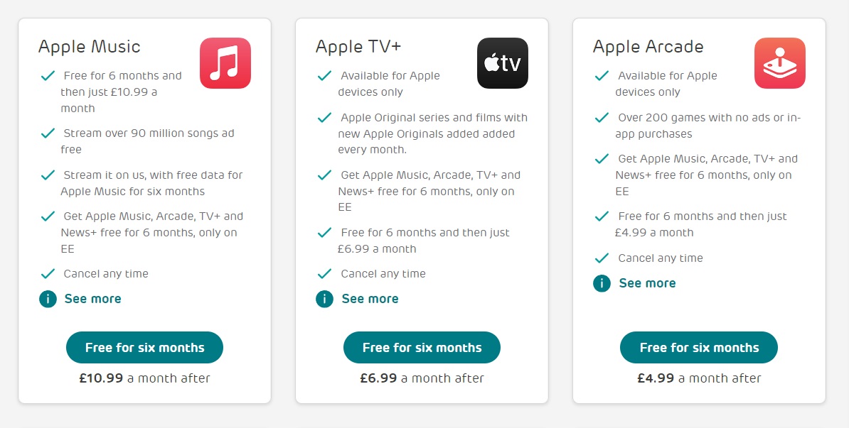 EE 6 Months Free Apple TV+, Apple Music and Apple Arcade