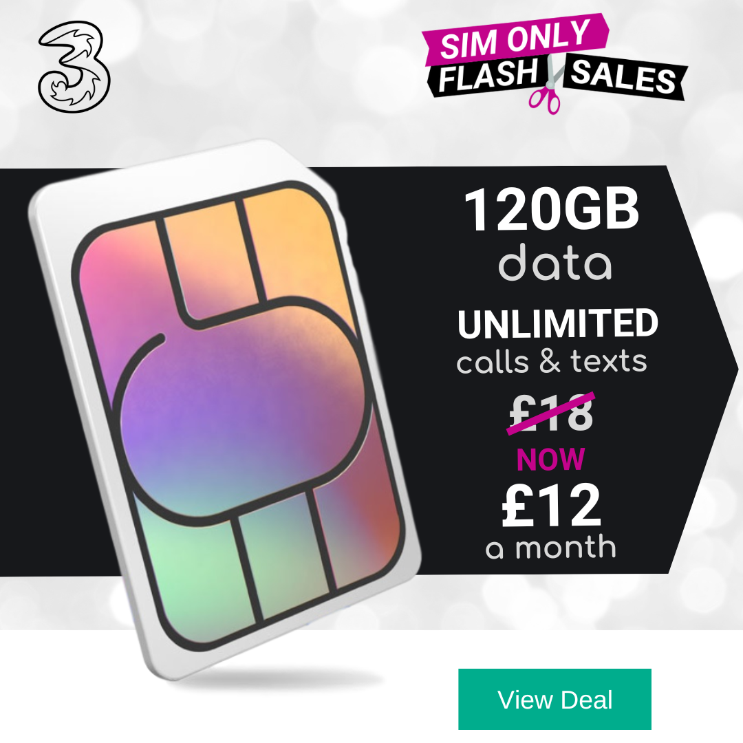 Three SIM Only Offer 120GB Data At Just £12 A Month