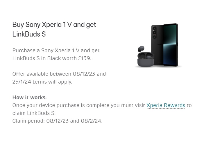 Claim your free Sony LinksBuds S with EE Sony Xperia 1V