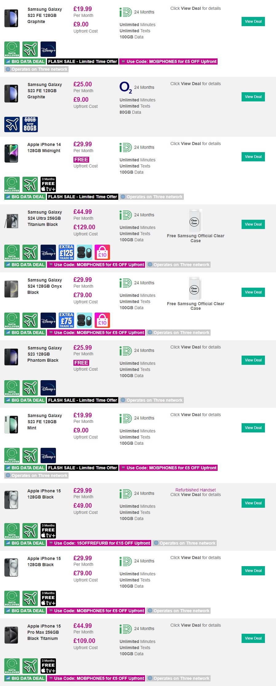 Top 10 Most Popular Mobile Deals - February 19th 2024