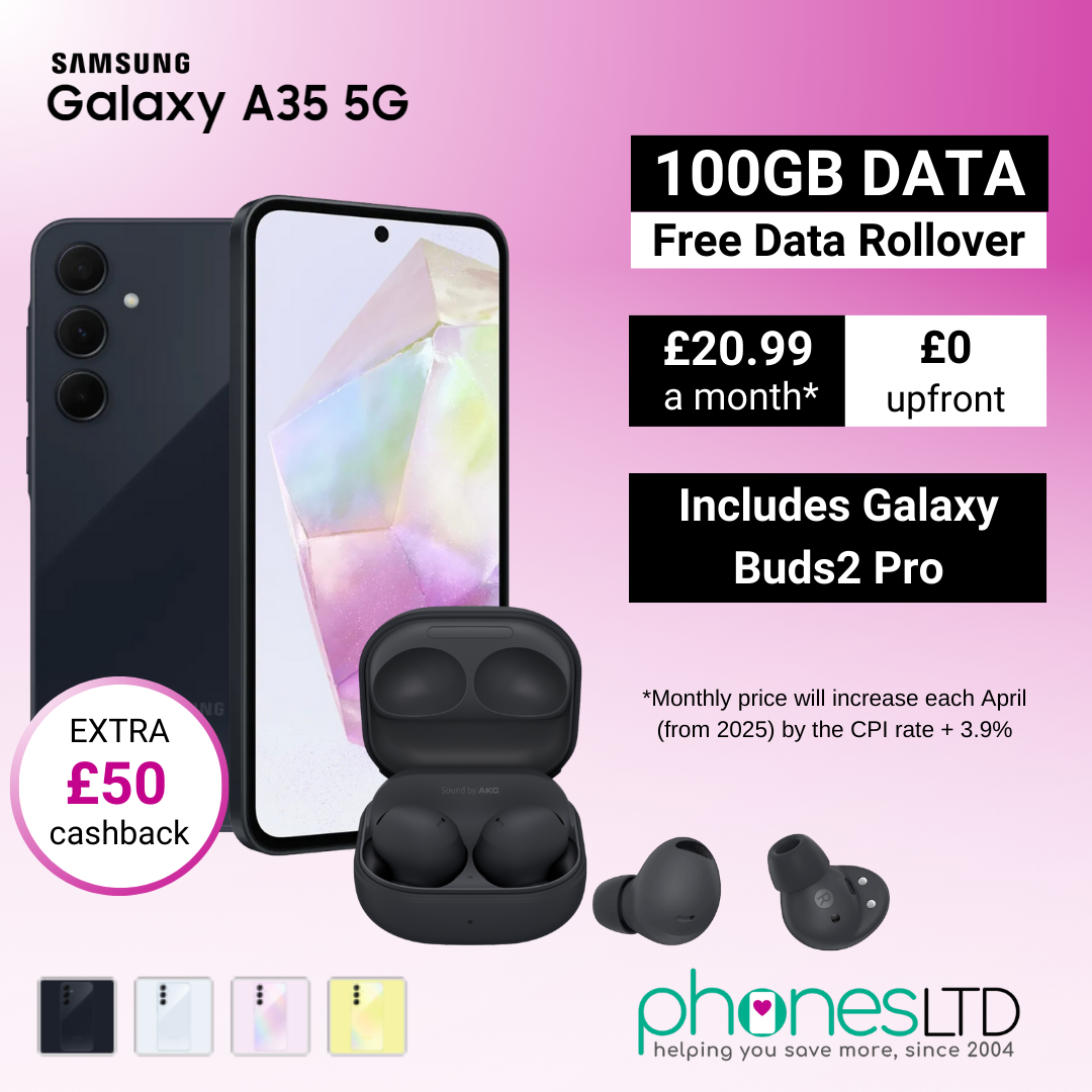 Samsung Galaxy A35 5G Deals with Galaxy Buds2 Pro and £50 Cashback