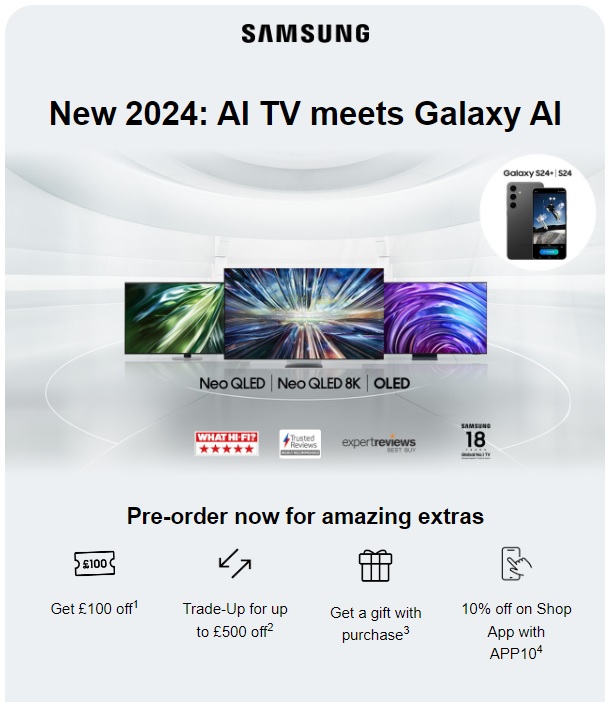 Get a Free Samsung Galaxy S24 with Samsung QLED and OLED Smart TVs